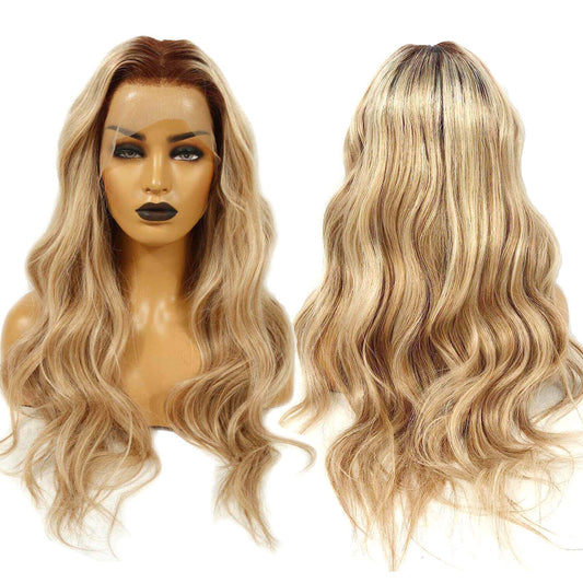 Dark root blonde highlight human hair wig