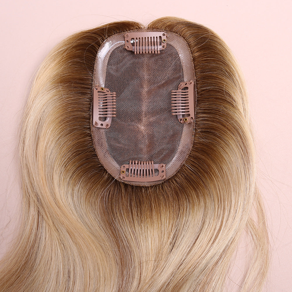 Highlight Blonde Topper Hair Human Hairpiece For Women Hair Loss