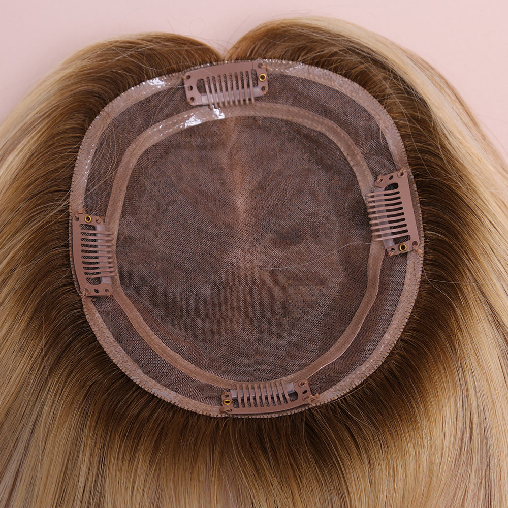 Highlight Blonde Topper Hair Human Hairpiece For Women Hair Loss