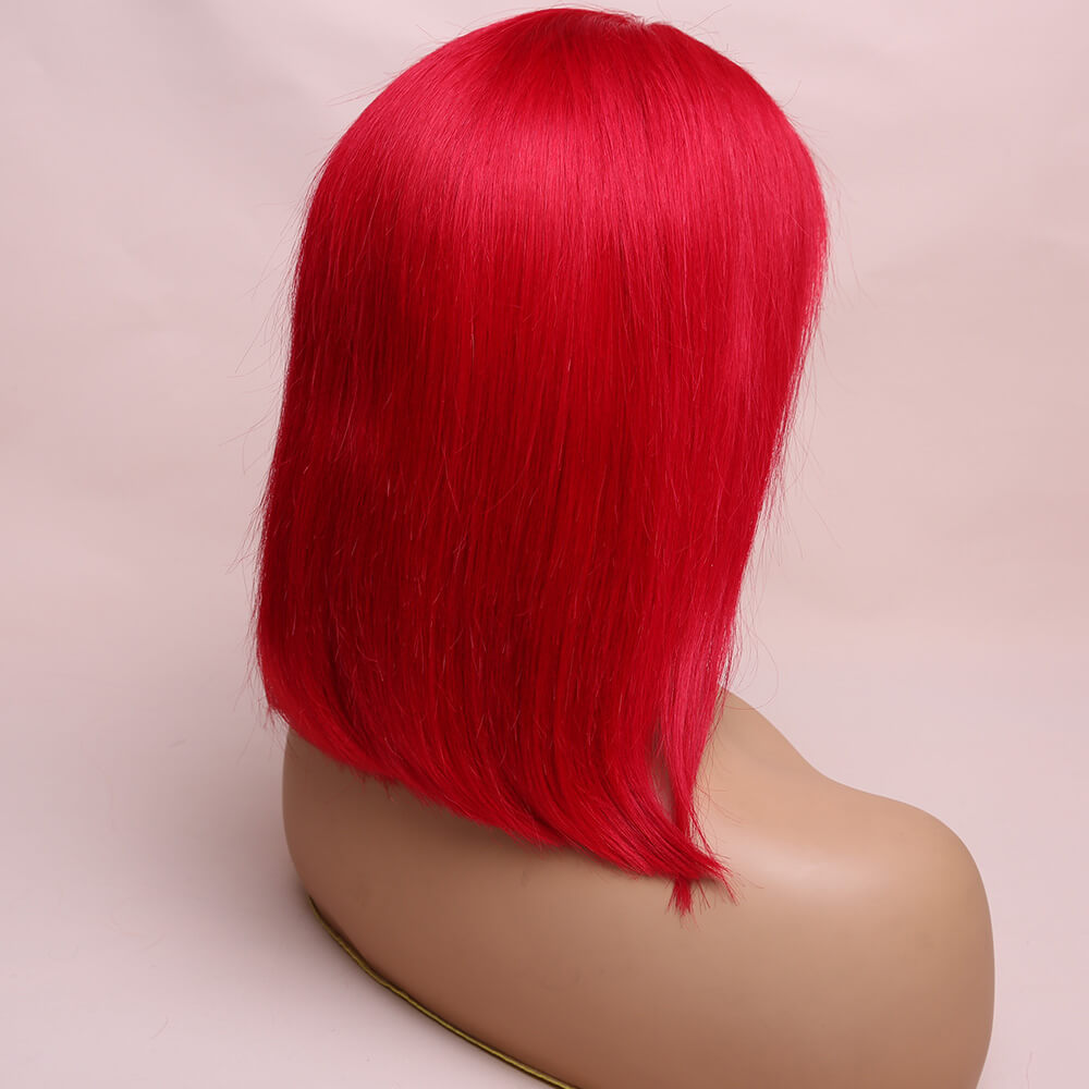 Human Hair Red Straight Lace Frontal Bob Wig Short Wig