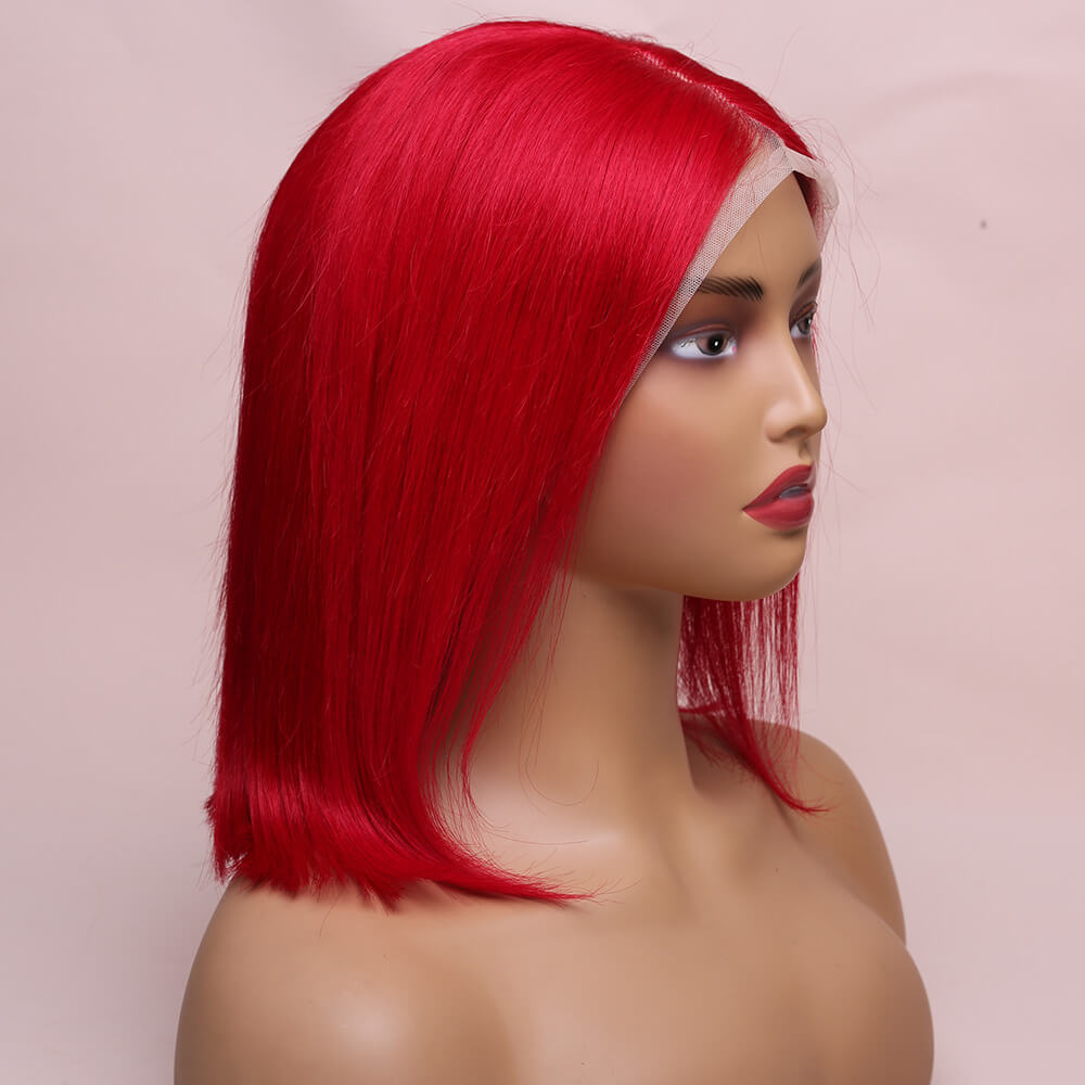 Human Hair Red Straight Lace Frontal Bob Wig Short Wig