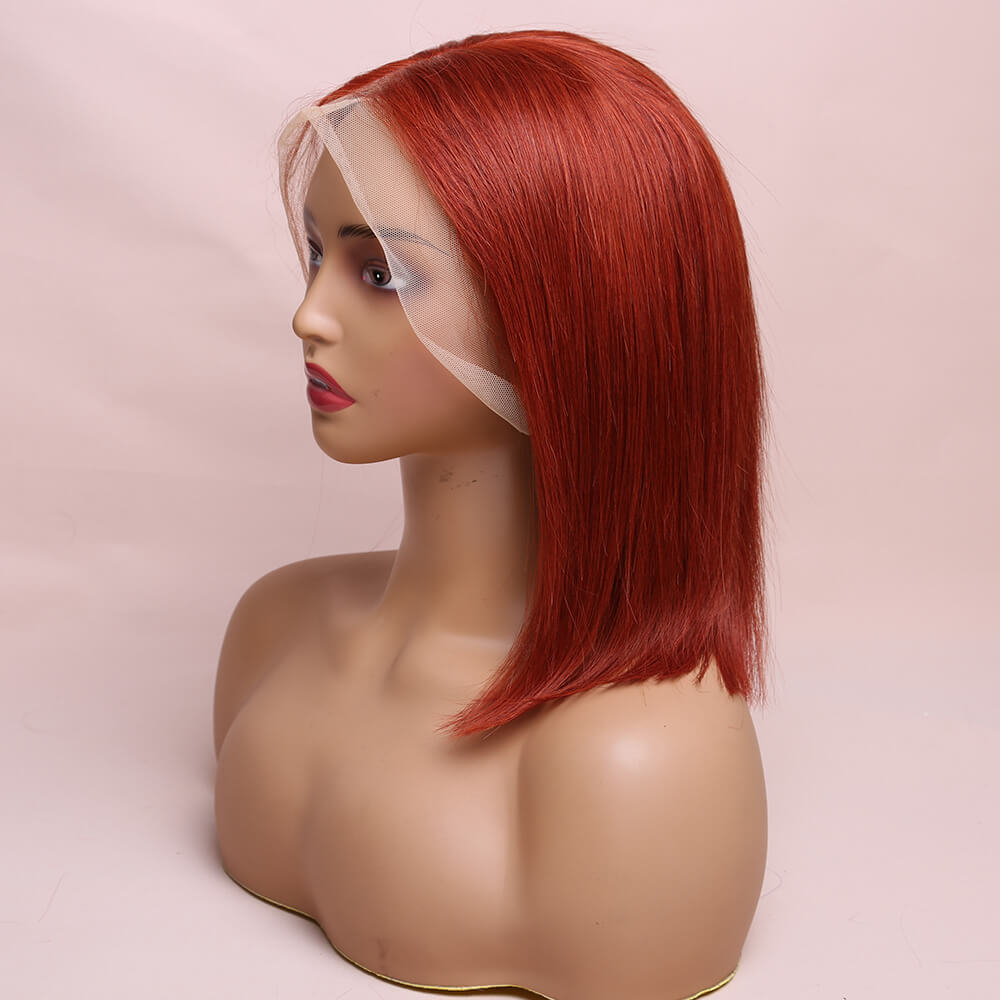 Human Hair Straight Lace Frontal Ginger Brown Bob Wig Short Wig