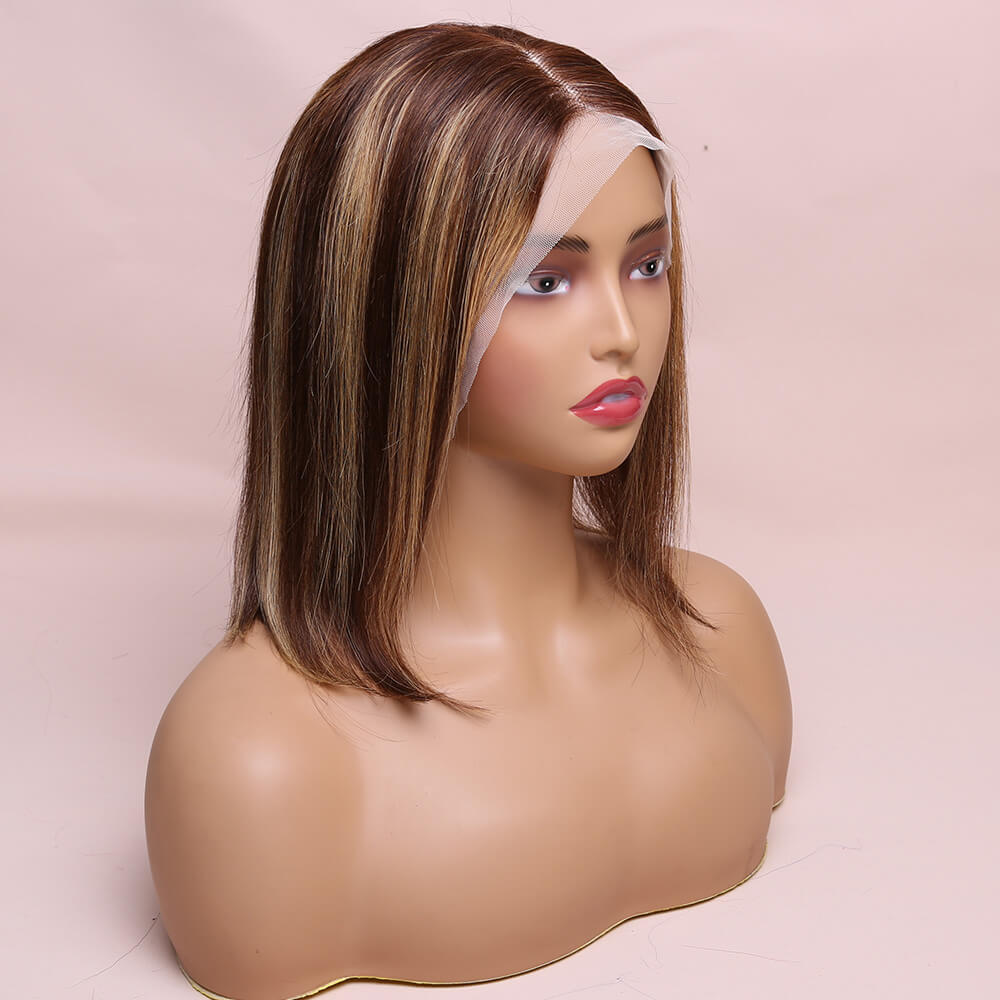 Human Hair Straight Lace Frontal Bob Wig Highlight Color Short Wig