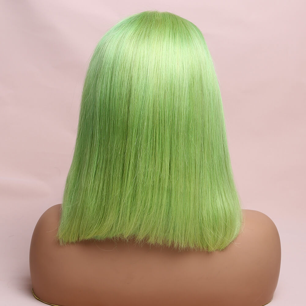 Human Hair Green Straight Lace Frontal Bob Wig Short Wig
