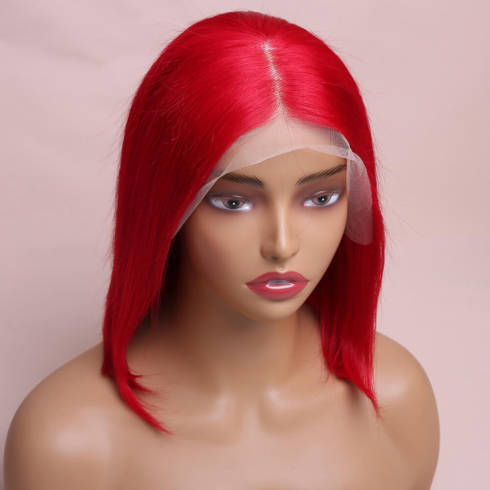 Human Hair Red Straight Lace Frontal Bob Wig Short Wig