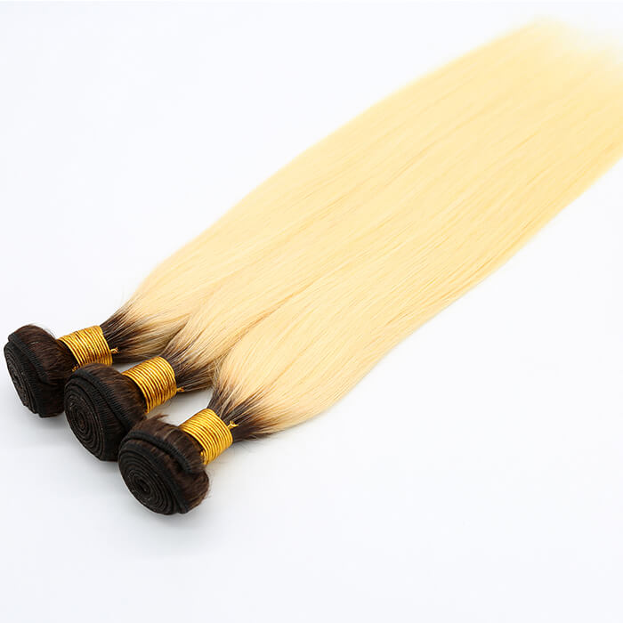 Ombre Blonde Human Hair Weaves #1B/613 Straight 1 Bundle