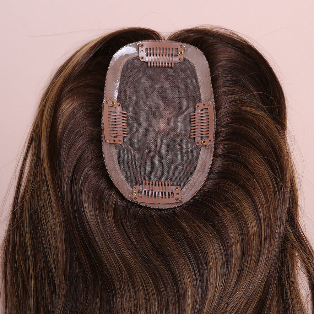 Realistic Highlight Brown Topper Hair Human Hairpiece For Women Hair Loss
