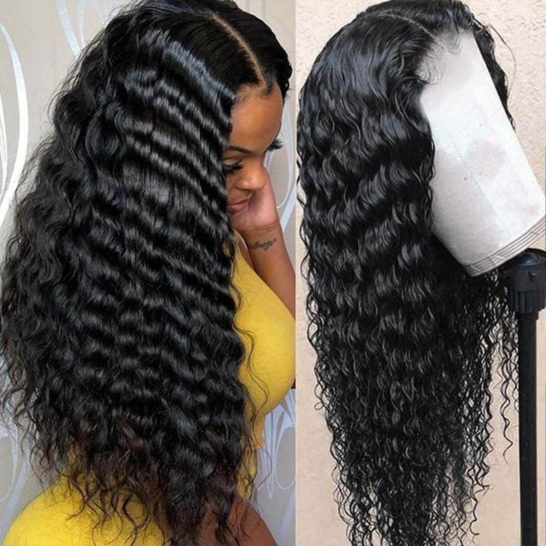 deep wave black hair wig