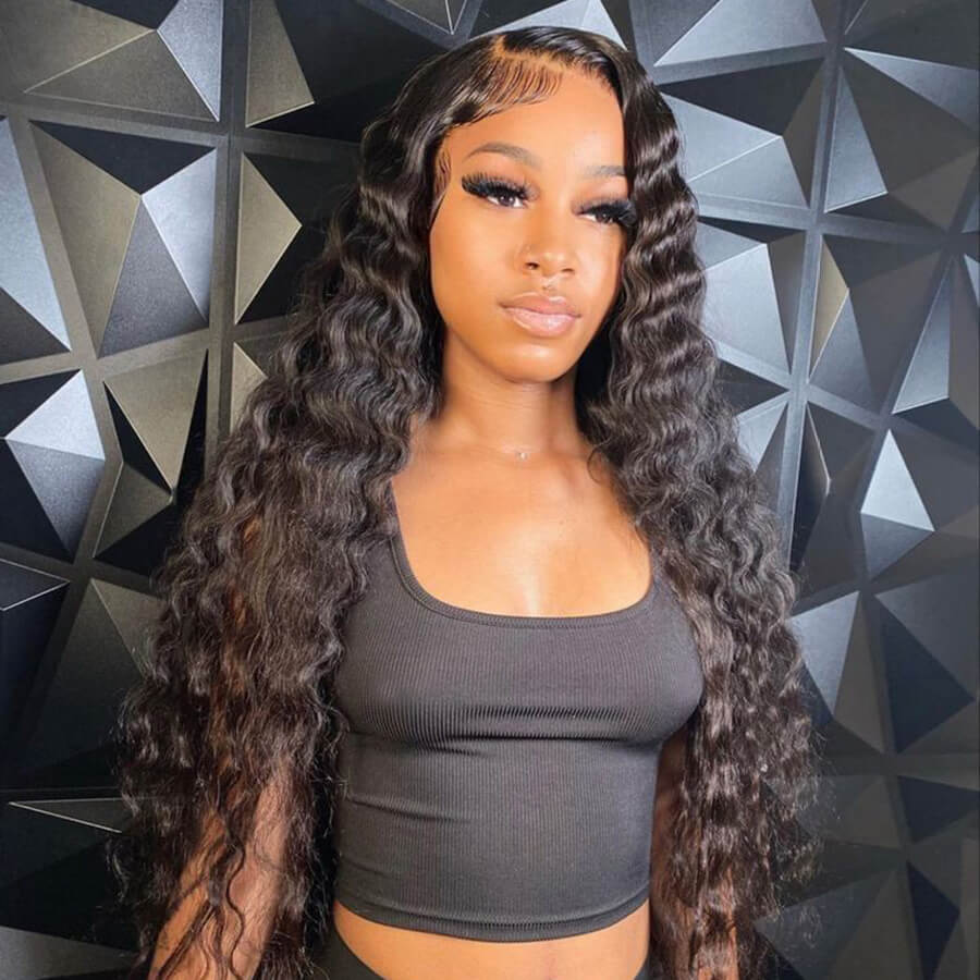 Deep wave human hair full frontal wig