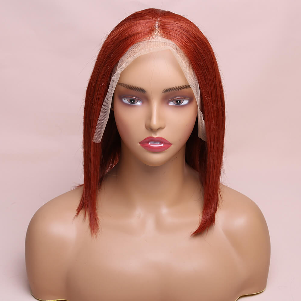 Human Hair Straight Lace Frontal Ginger Brown Bob Wig Short Wig