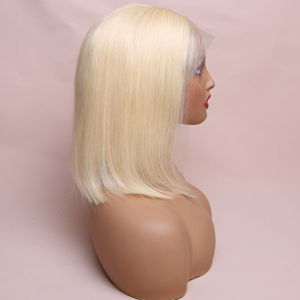 13X4 613 Blonde Bob Lace Front Human Hair Wigs Brazilian Straight Bob