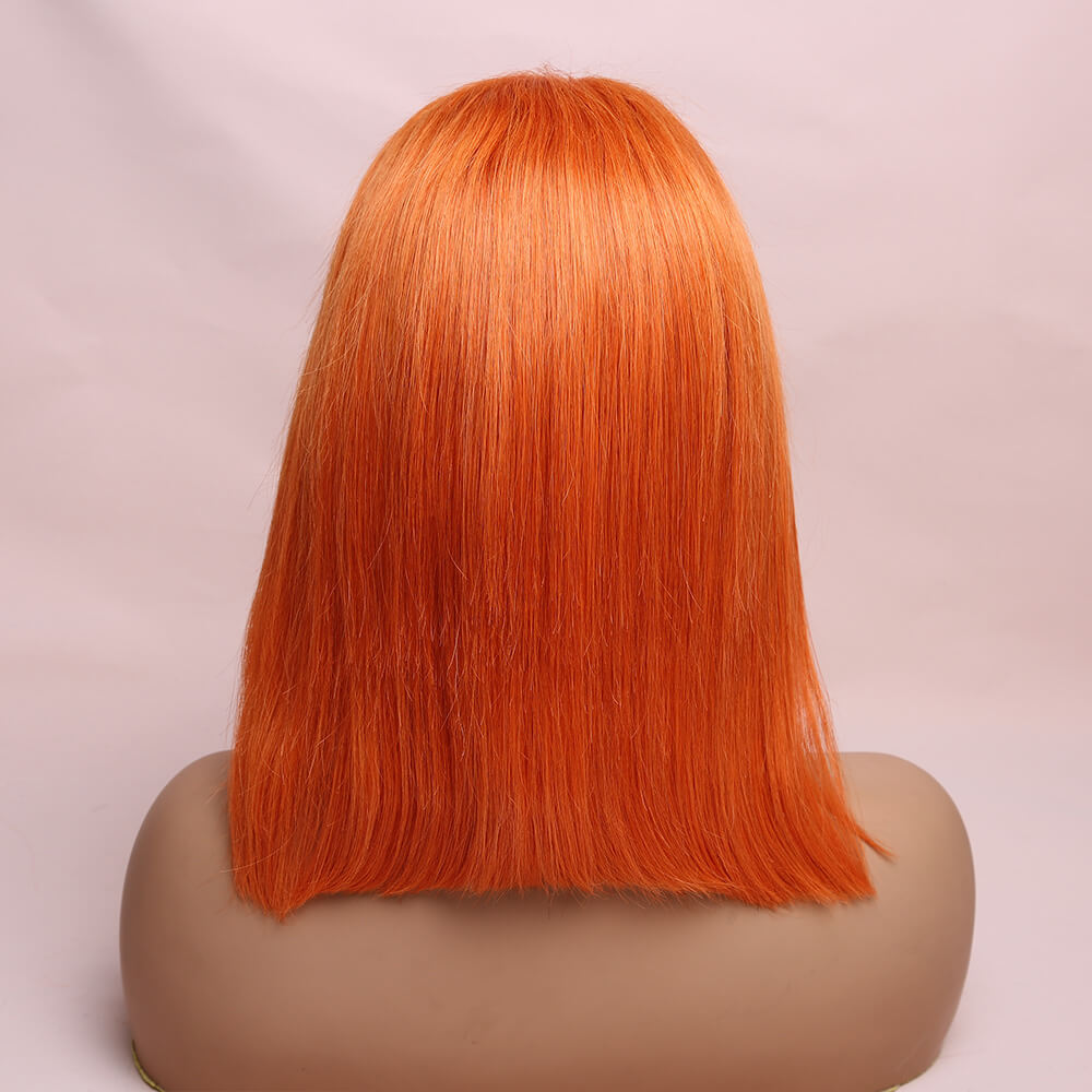 Human Hair Orange Straight Lace Frontal Bob Wig Short Wig