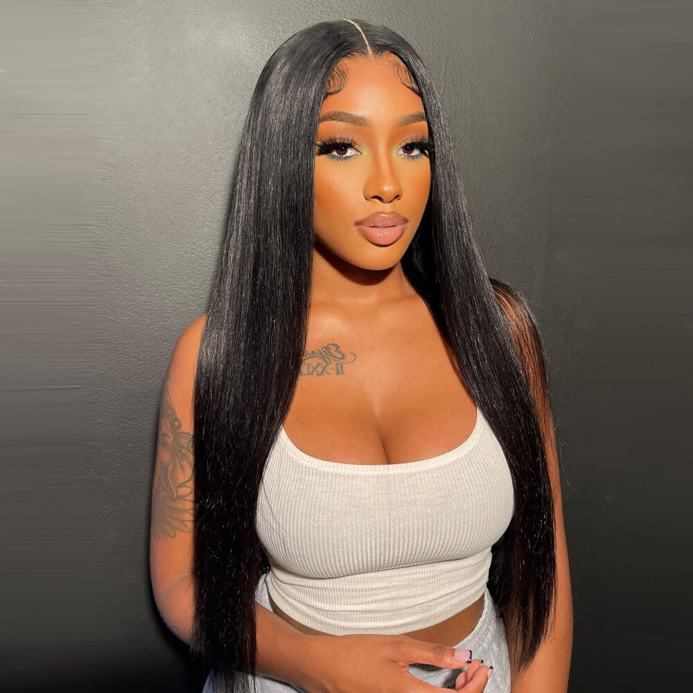 Straight human hair glueless wig 5x5 HD lace closure wig