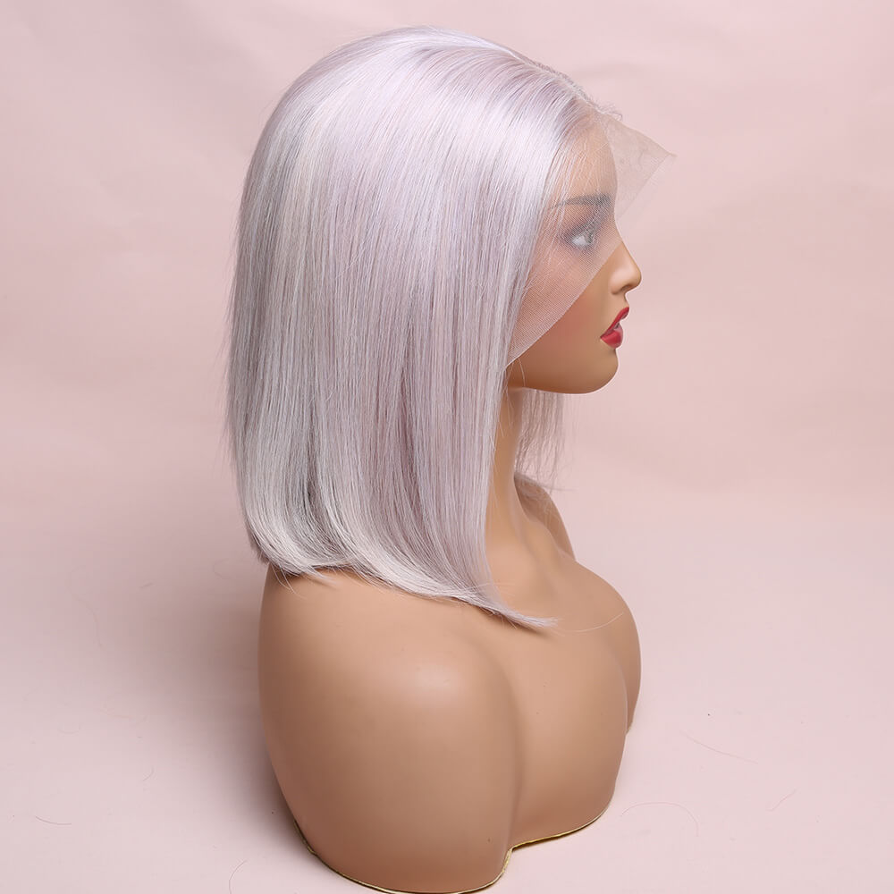 Human Hair Grey Straight Lace Frontal Bob Wig Short Wig