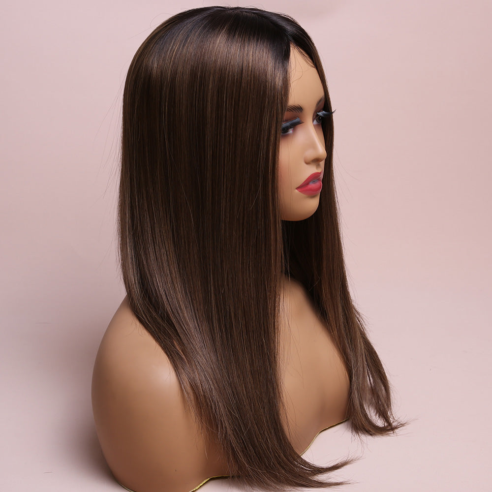 Silk Base Highlight Brown Color Topper Hair Human Hairpiece For Women Hair Loss