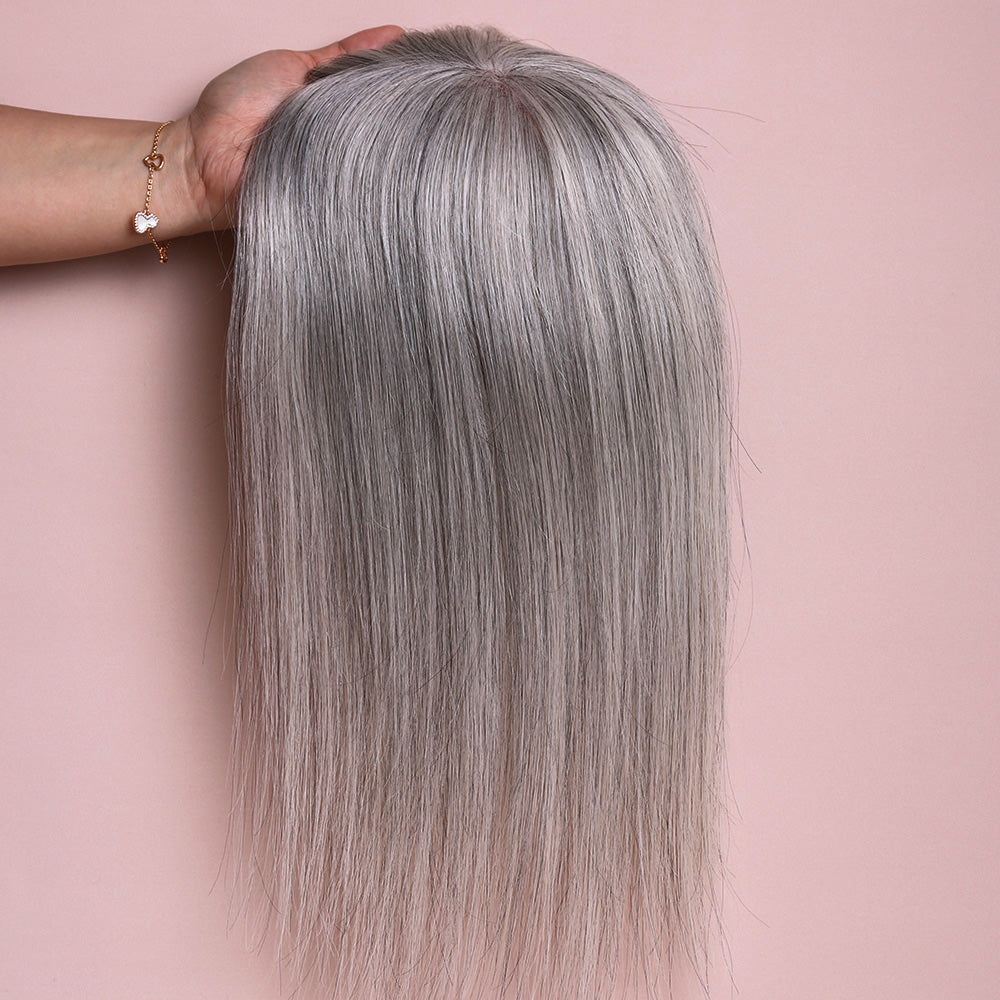 White Grey Topper Hair Human Hairpiece For Women Hair Loss