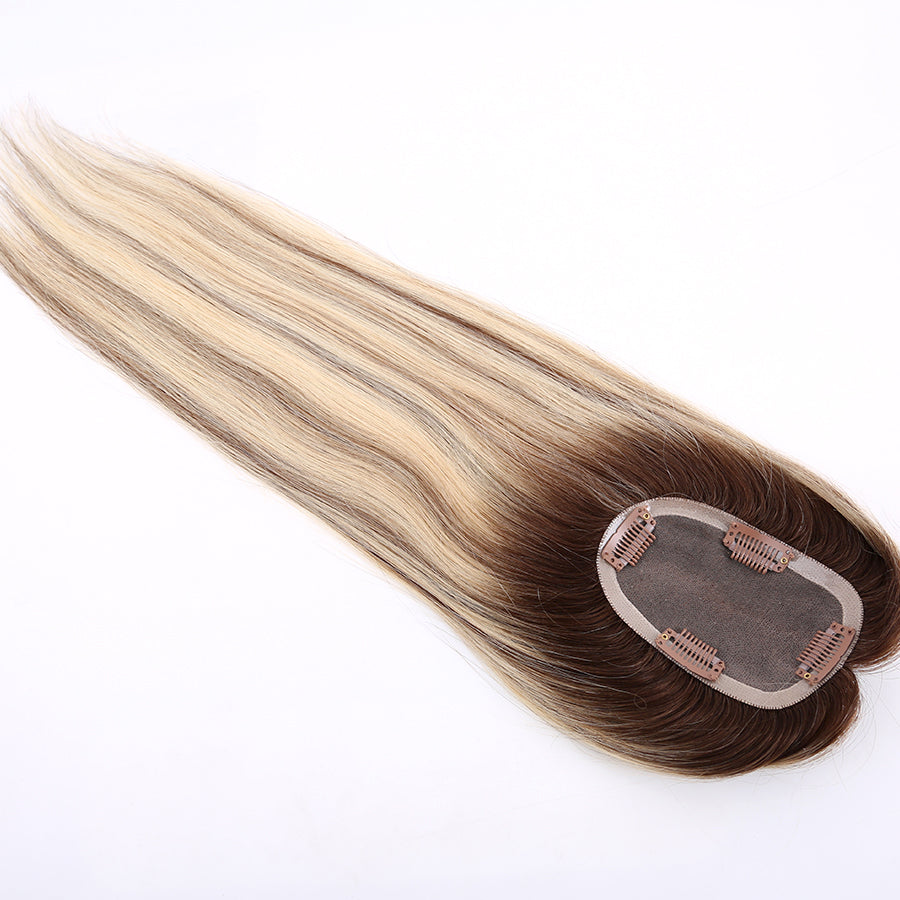 Human Hair Topper Highlight Mono Base With Pu Around For Women Hair Loss