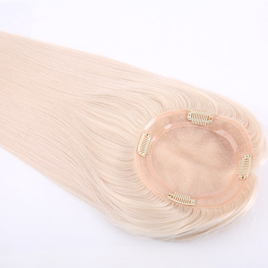 Fine Mono Topper Platinum Blonde Color Human Hair with Pu Around For Women