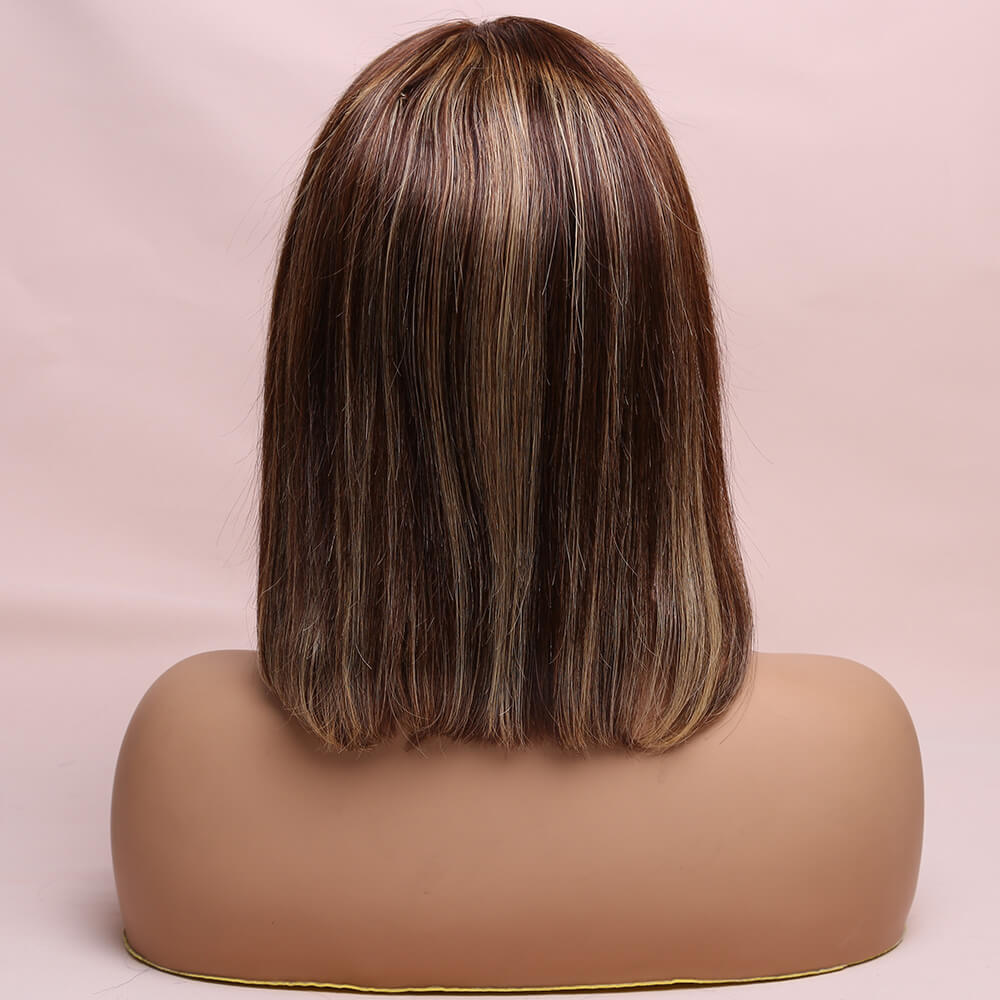 Human Hair Straight Lace Frontal Bob Wig Highlight Color Short Wig