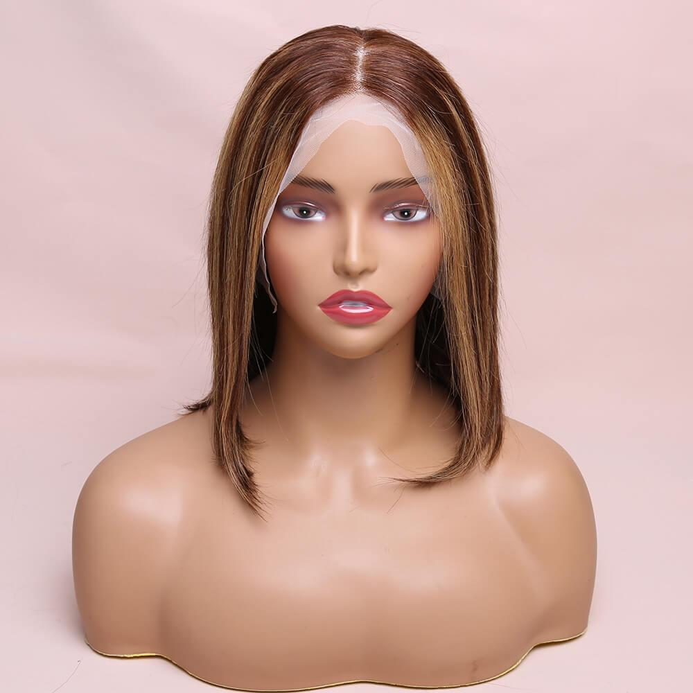 Human Hair Straight Lace Frontal Bob Wig Highlight Color Short Wig