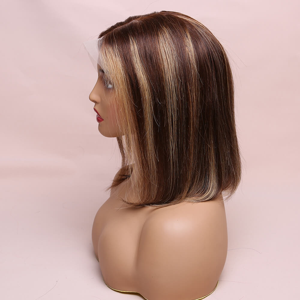 Human Hair Straight Lace Frontal Bob Wig Highlight Color Short Wig