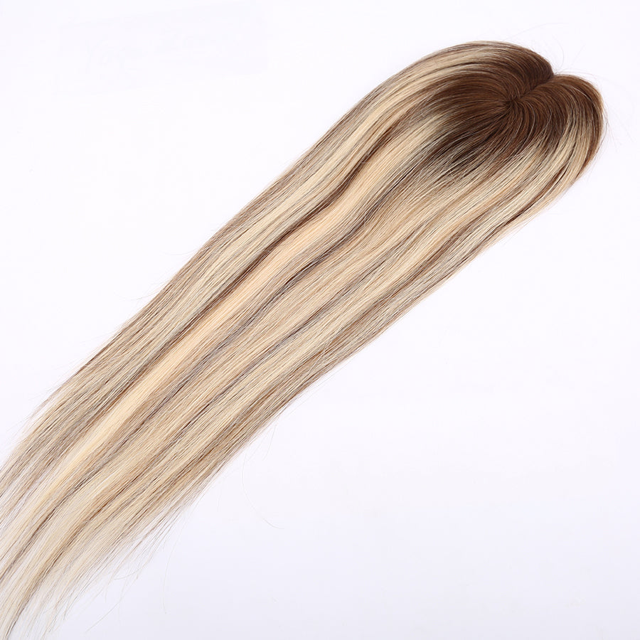 Human Hair Topper Highlight Mono Base With Pu Around For Women Hair Loss