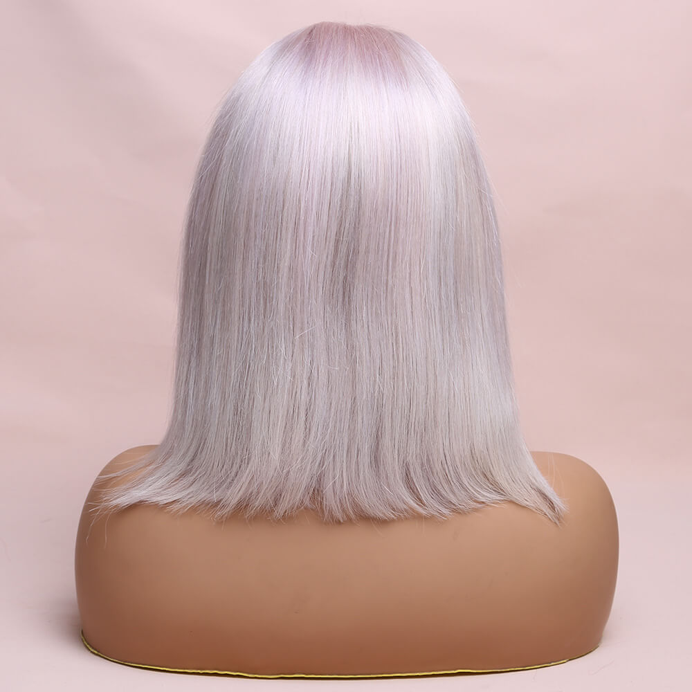 Human Hair Grey Straight Lace Frontal Bob Wig Short Wig