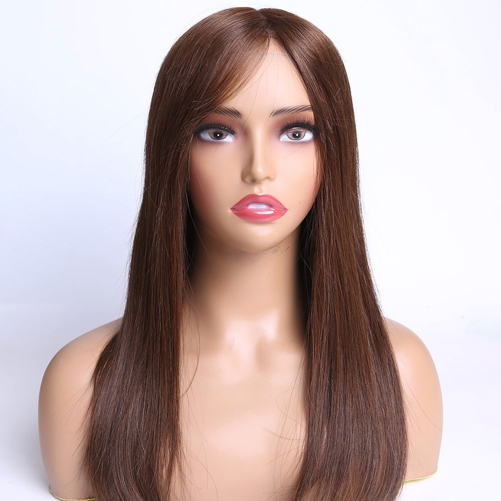 Human Hair Medical Wig Brown Color Silicone Hair Wigs For Alopecia and Chemo Hair Loss