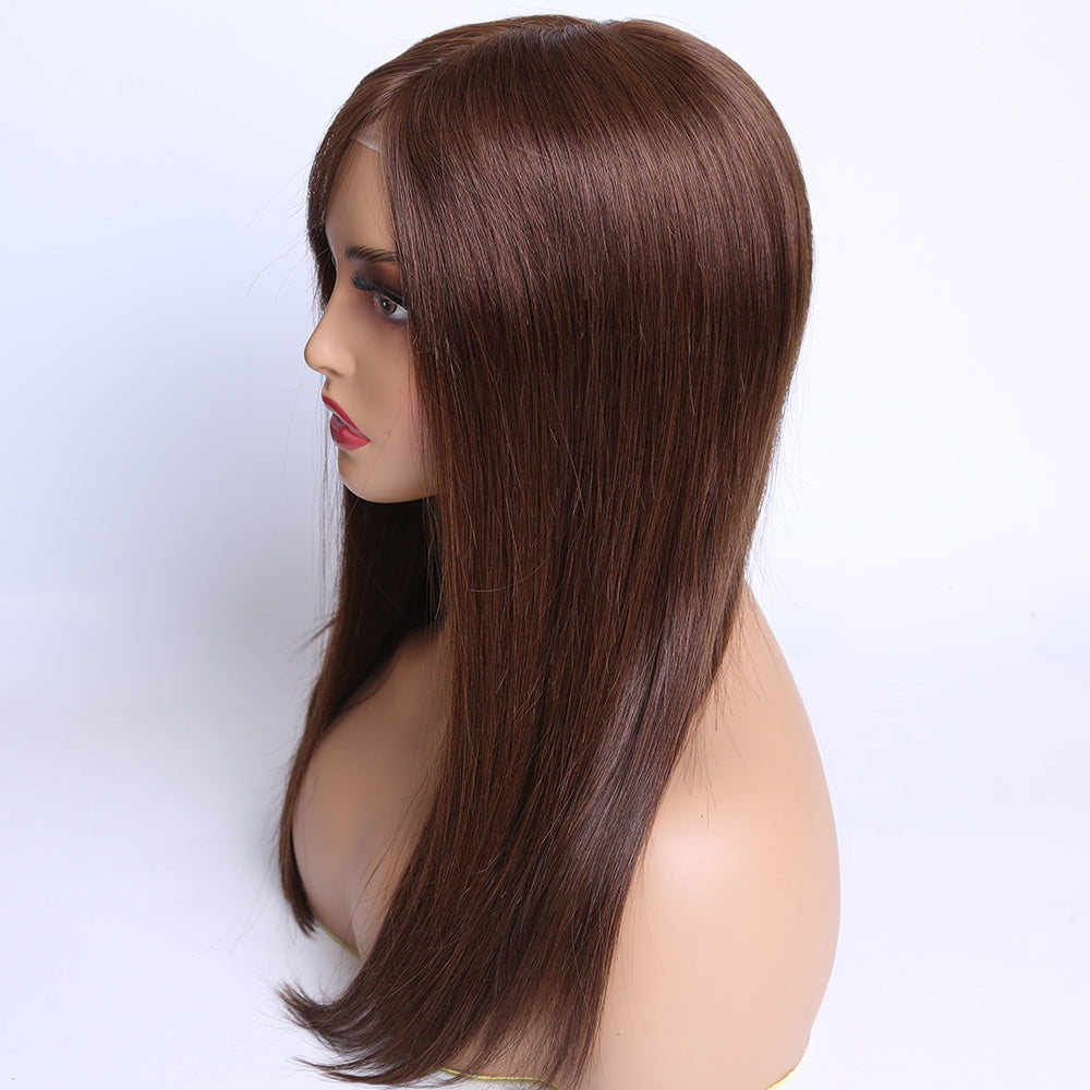 Human Hair Medical Wig Brown Color Silicone Hair Wigs For Alopecia and Chemo Hair Loss