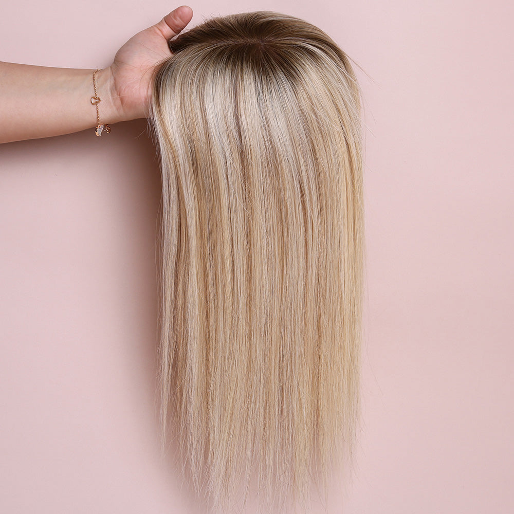 Highlight Blonde Topper Hair Human Hairpiece For Women Hair Loss