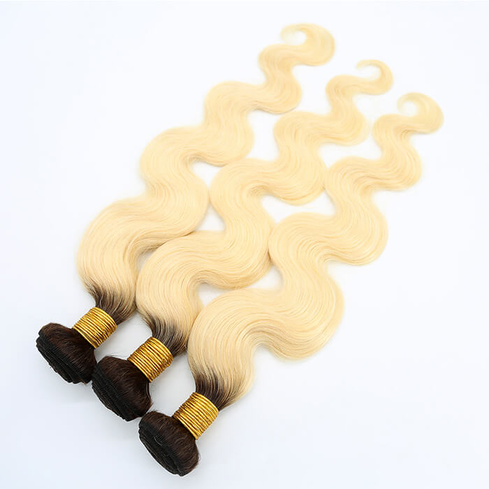 Ombre Blonde Human Hair Weaves #1B/613 Body Wave 1 Bundle