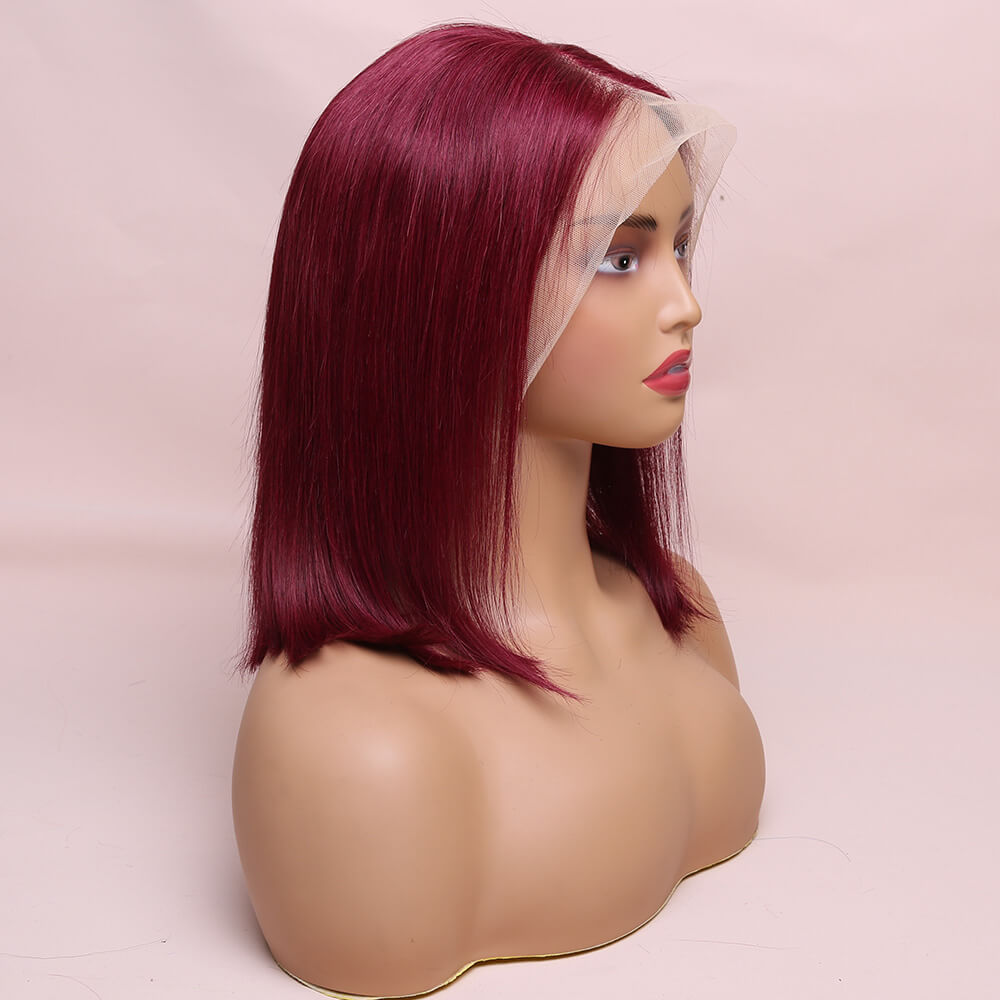 Human Hair Burgundy Straight Lace Frontal Bob Wig Short Wig