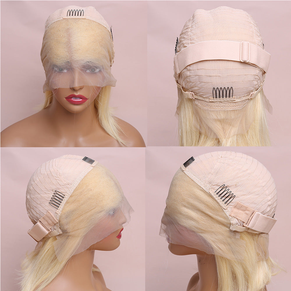 13X4 613 Blonde Bob Lace Front Human Hair Wigs Brazilian Straight Bob