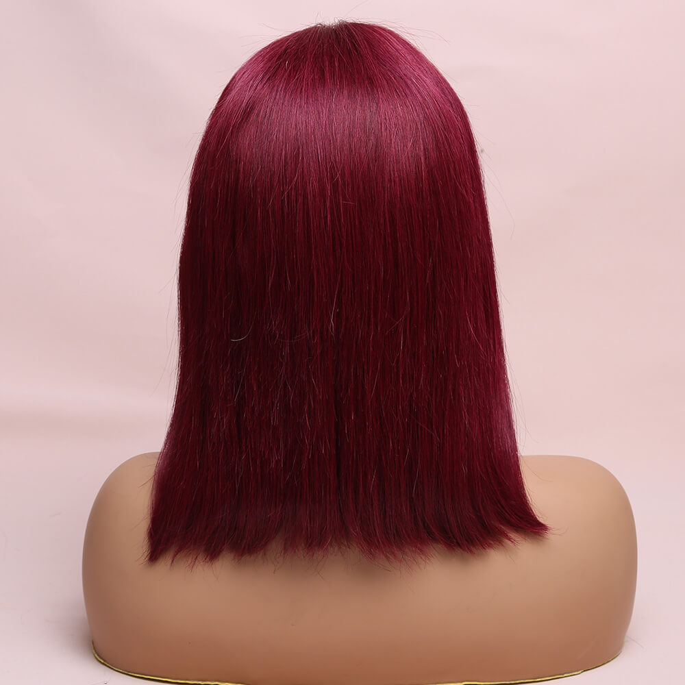 Human Hair Burgundy Straight Lace Frontal Bob Wig Short Wig