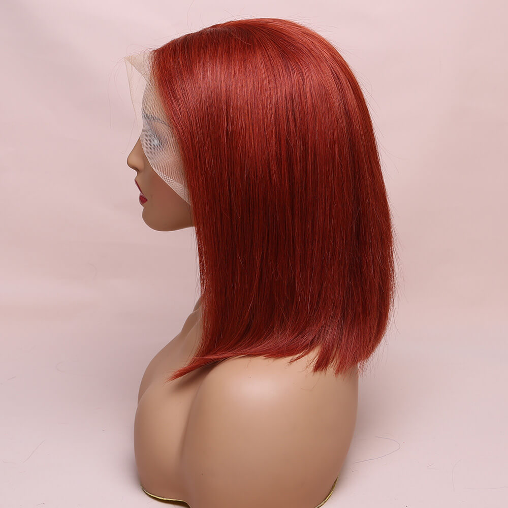 Human Hair Straight Lace Frontal Ginger Brown Bob Wig Short Wig