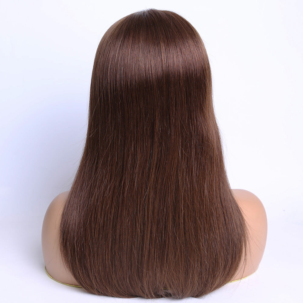 Human Hair Medical Wig Brown Color Silicone Hair Wigs For Alopecia and Chemo Hair Loss