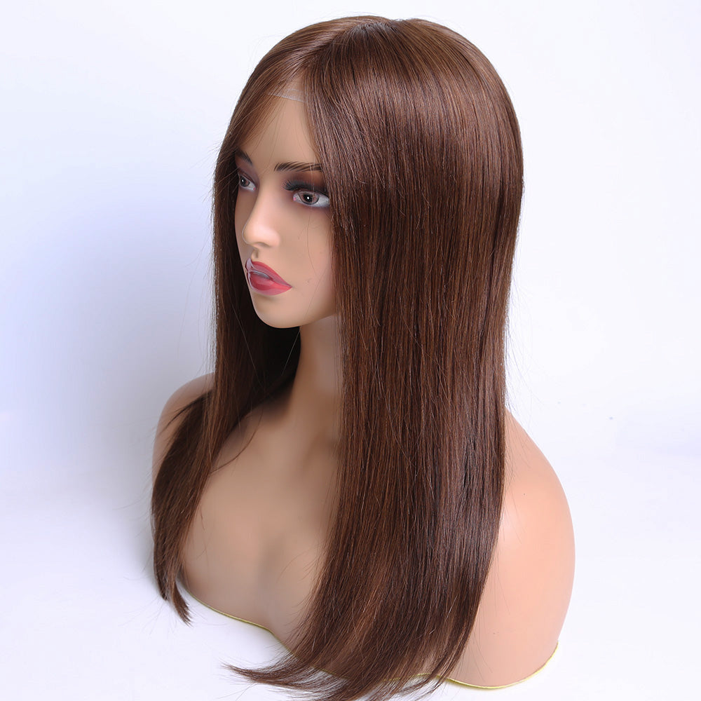 Human Hair Medical Wig Brown Color Silicone Hair Wigs For Alopecia and Chemo Hair Loss