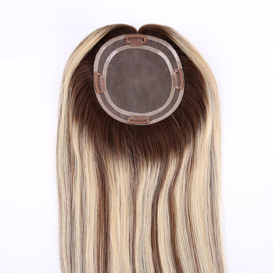 Human Hair Topper Highlight Mono Base With Pu Around For Women Hair Loss