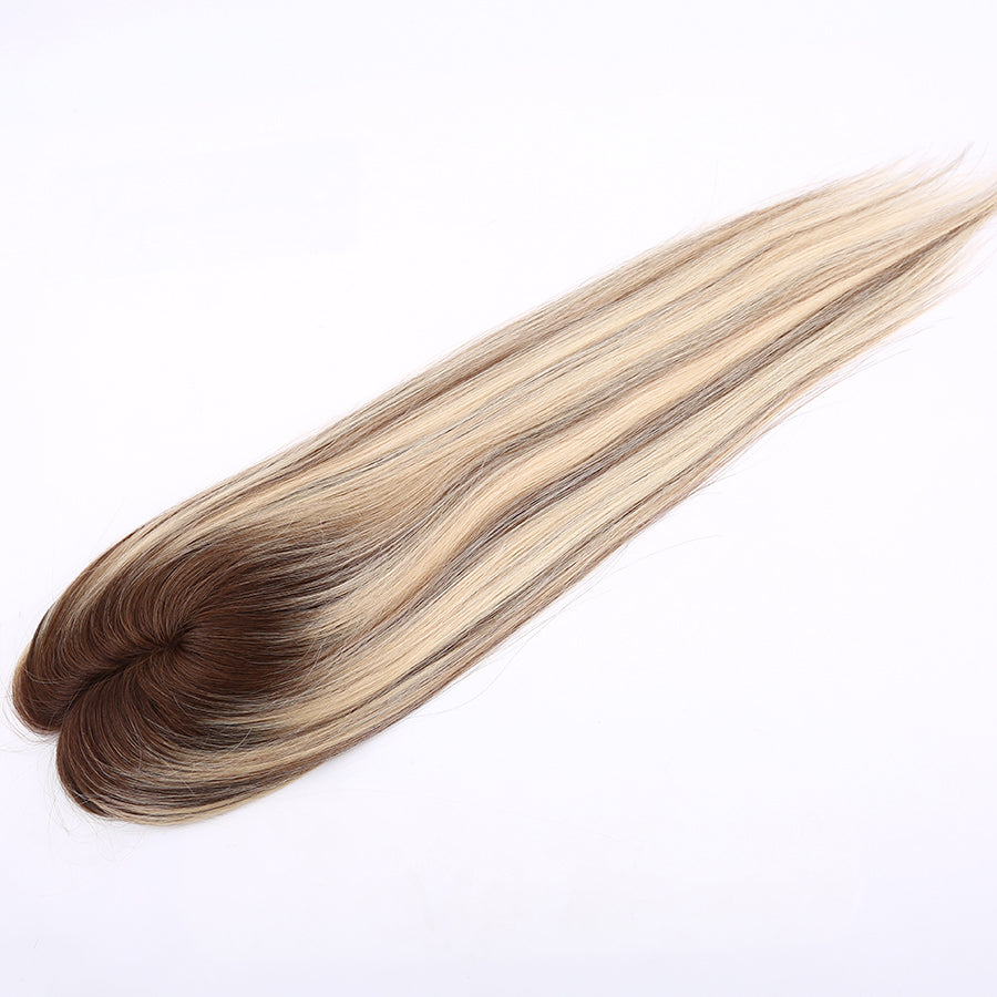Human Hair Topper Highlight Mono Base With Pu Around For Women Hair Loss