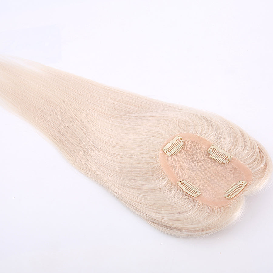 Fine Mono Topper Platinum Blonde Color Human Hair with Pu Around For Women