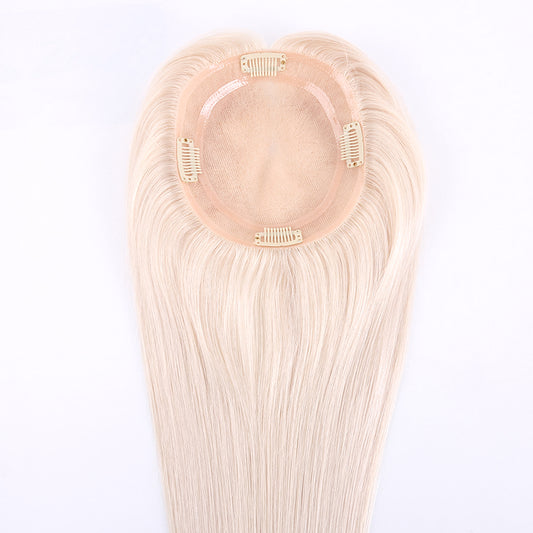 Fine Mono Topper Platinum Blonde Color Human Hair with Pu Around For Women