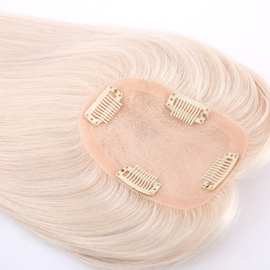 Fine Mono Topper Platinum Blonde Color Human Hair with Pu Around For Women
