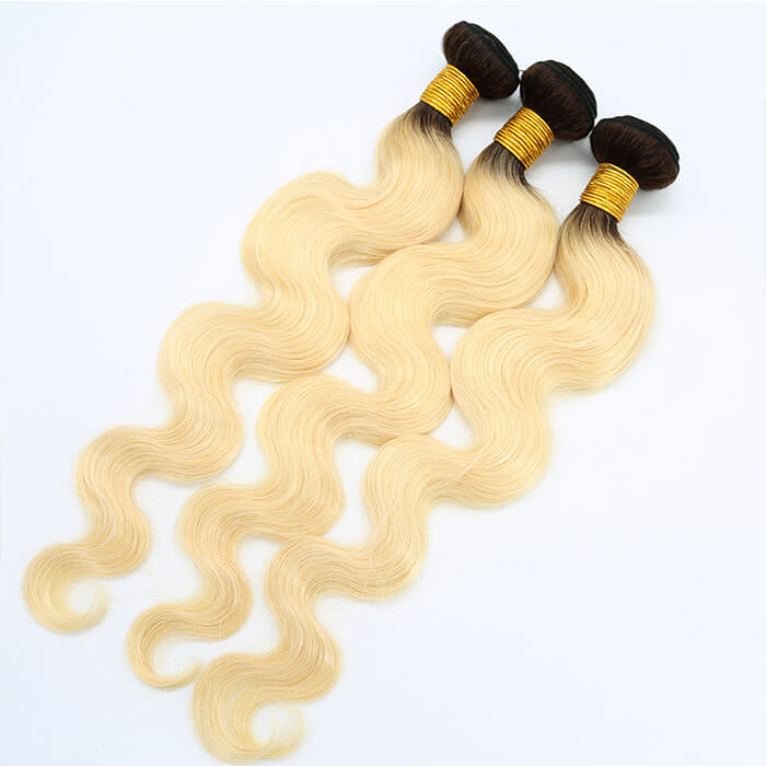 Ombre Blonde Human Hair Weaves #1B/613 Body Wave 1 Bundle