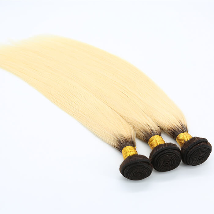 Ombre Blonde Human Hair Weaves #1B/613 Straight 1 Bundle