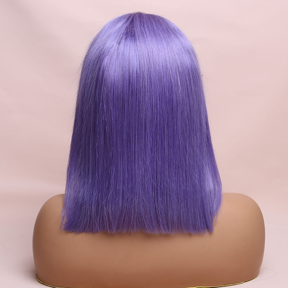 Human Hair Lavender Purple Straight Lace Frontal Bob Wig Short Wig