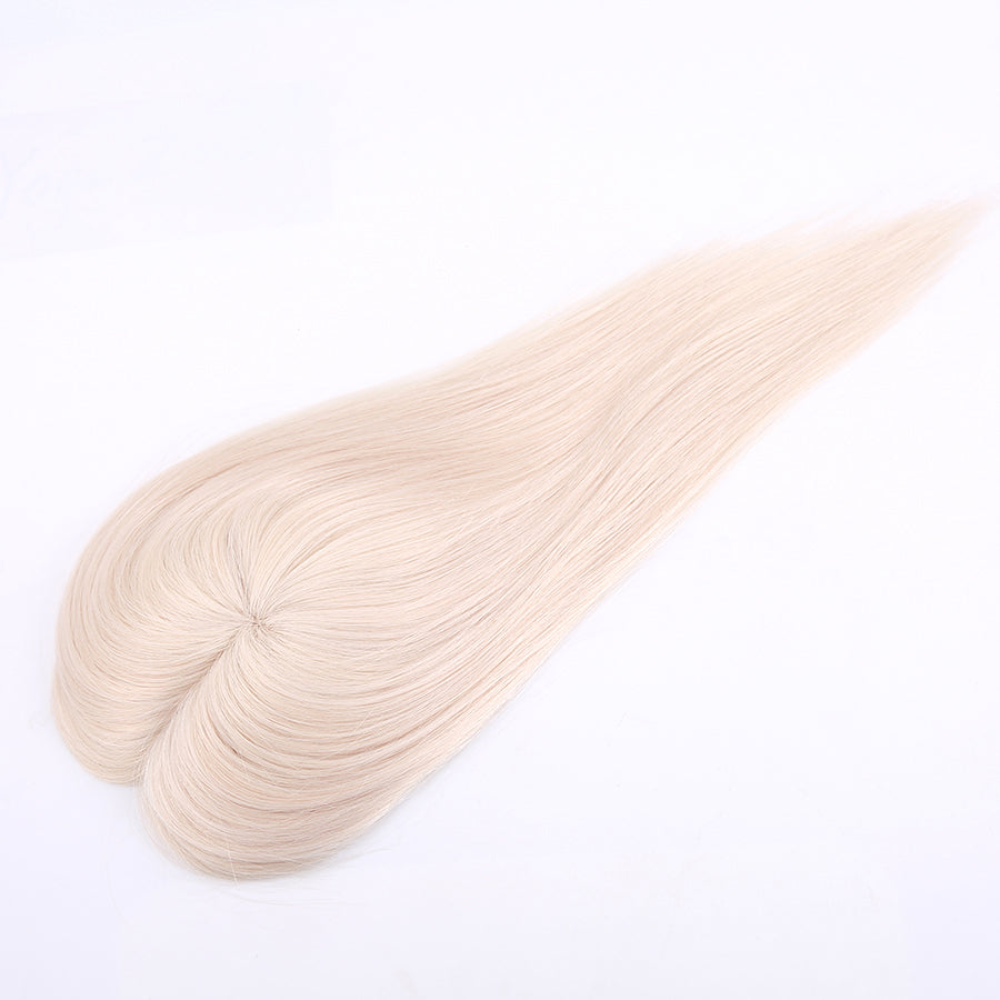 Fine Mono Topper Platinum Blonde Color Human Hair with Pu Around For Women