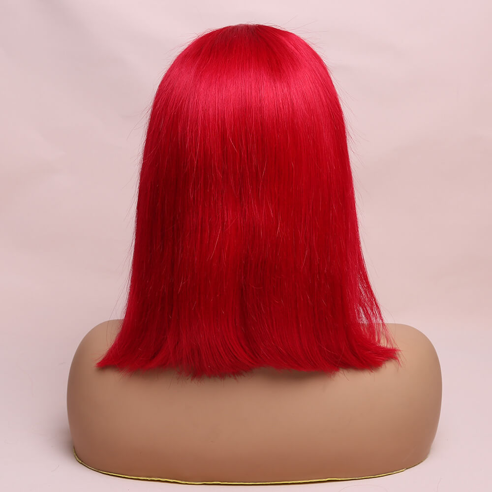 Human Hair Red Straight Lace Frontal Bob Wig Short Wig