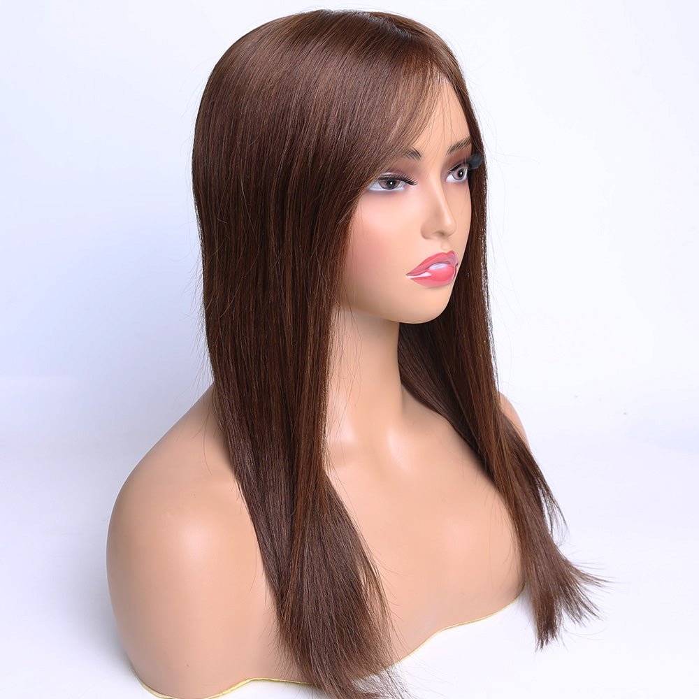 Human Hair Medical Wig Brown Color Silicone Hair Wigs For Alopecia and Chemo Hair Loss