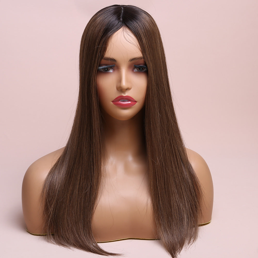 Silk Base Highlight Brown Color Topper Hair Human Hairpiece For Women Hair Loss