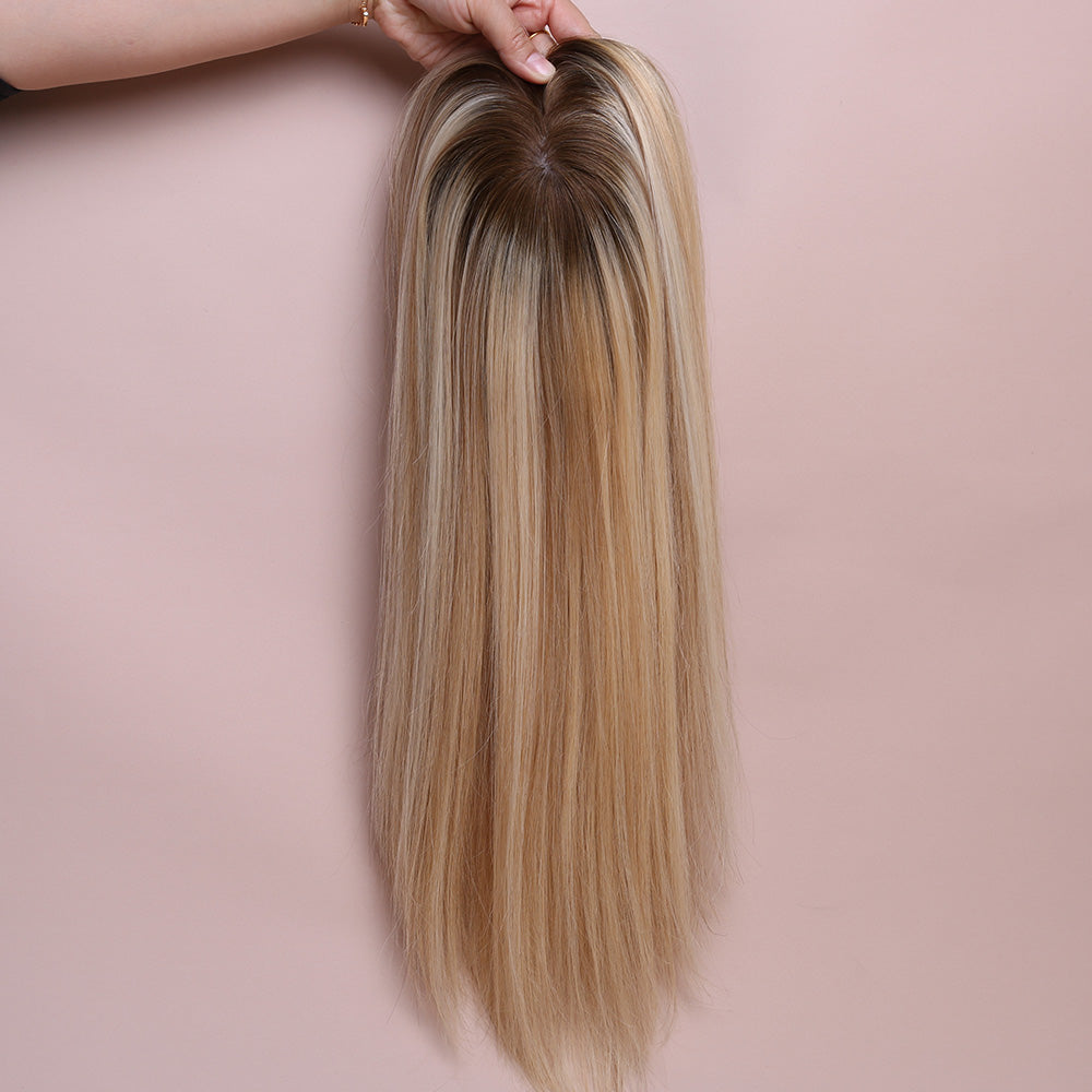 Silk Base Highlight Blonde Topper Hair Human Hairpiece For Women Hair Loss